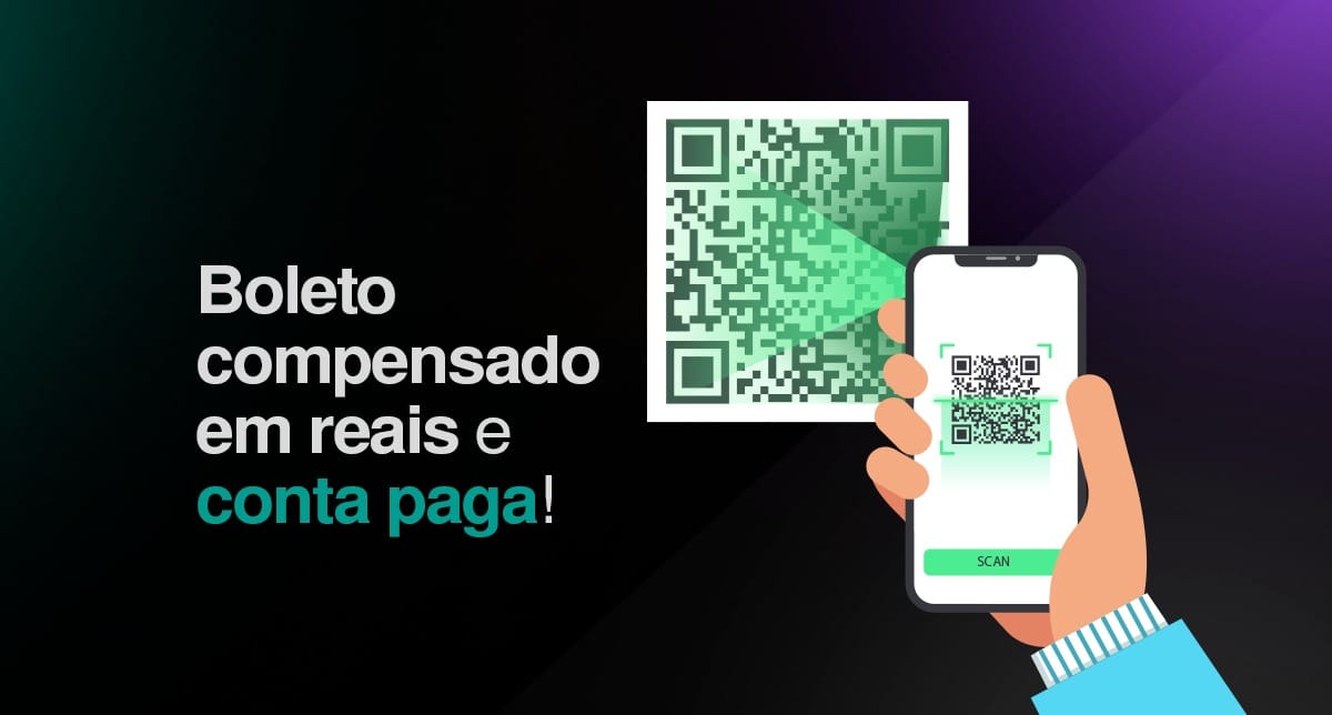 Boleto compensado em reais e conta paga com cripto.